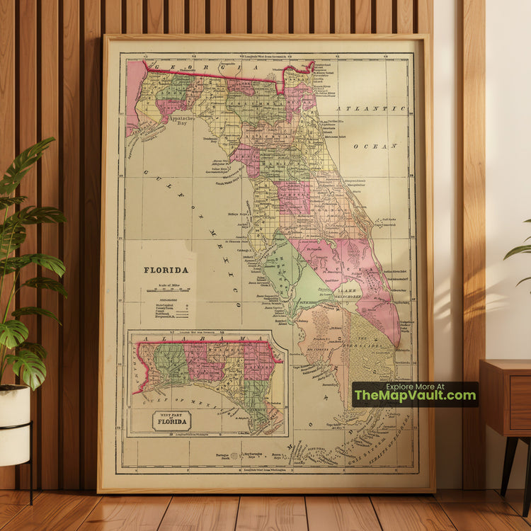 Florida Map 1856 State Print - Tampa, Pensacola, St. Augustine - image 1