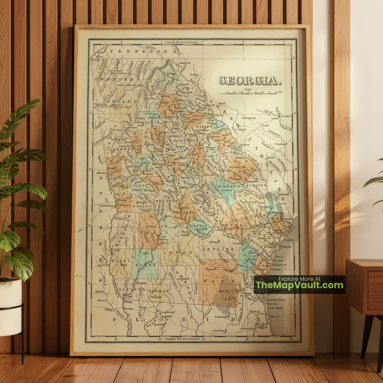 Georgia Map 1829 State Print - Milledgeville, Savannah, Augusta - image 1