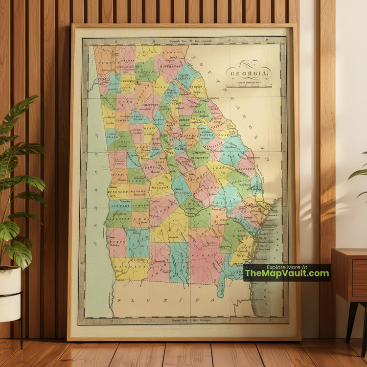 Georgia Map 1834 State Print - Milledgeville, Savannah, Macon - image 1