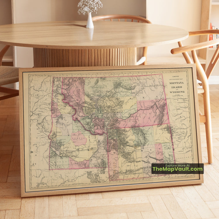 Montana, Idaho & Wyoming Territories Map 1884 County Print - Helena, Boise City, Cheyenne - image 1