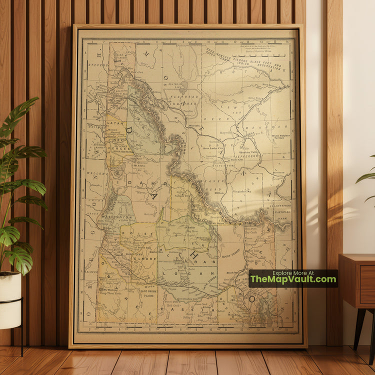 Idaho Map 1890 State Print - Boise, Pocatello, Nampa - image 1