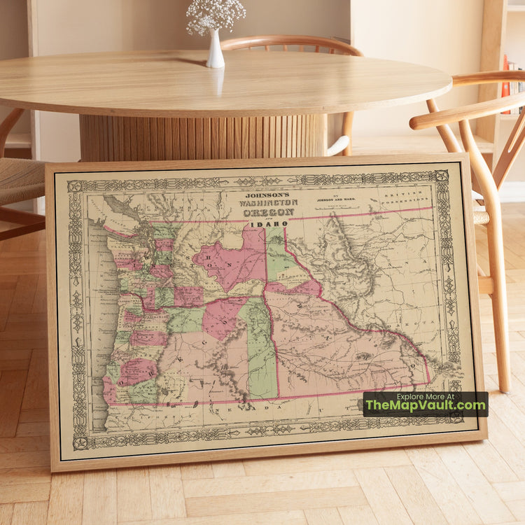 Washington, Oregon & Idaho Map 1864 Regional Print - Olympia, Portland, Lewiston - image 1