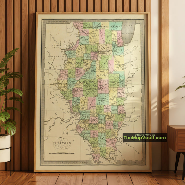 Illinois Map 1842 State Print - Chicago, Springfield, Peoria - image 1