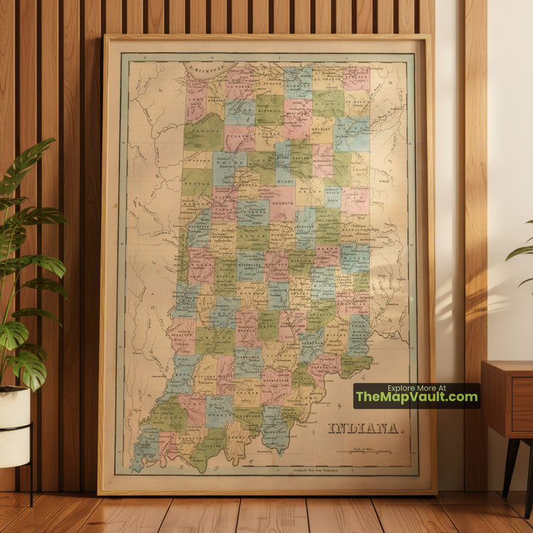 Indiana Map 1841 State Print - Indianapolis, Evansville, Terre Haute - image 1