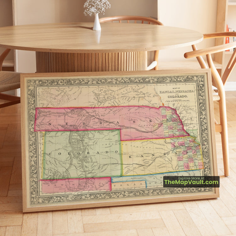 Kansas, Nebraska & Colorado Map 1862 Regional Print - Denver City, Topeka, Omaha - image 1