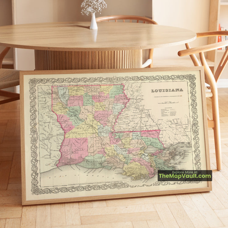 Louisiana Map 1855 State Print - New Orleans, Baton Rouge, Natchitoches - image 1
