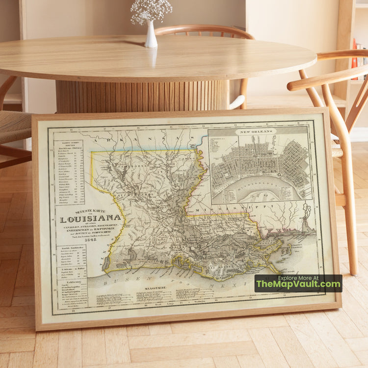 Louisiana Map 1845 State Print - New Orleans, Baton Rouge, Lake Charles - image 1