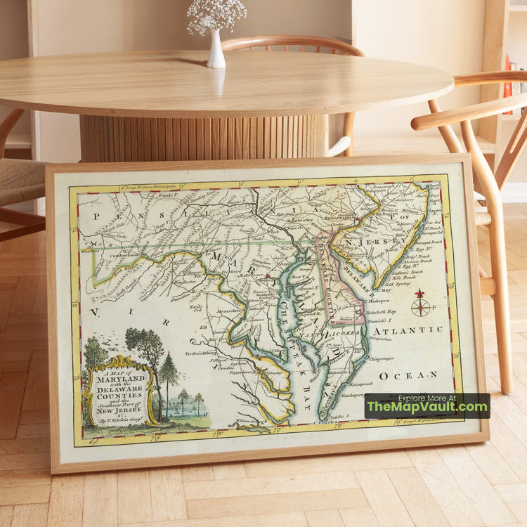 Maryland, Delaware & Southern New Jersey Map 1757 County Print - Annapolis, Dover, Chestertown - image 1