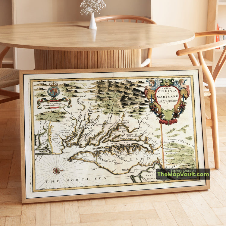 Virginia & Maryland Map 1676 Regional Print - Jamestown, St. Mary's City, Henrico - image 1