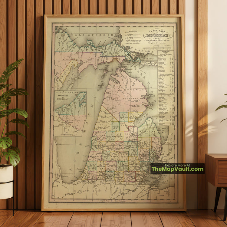 Michigan Map 1836 Territorial Print - Detroit, Ann Arbor, St. Joseph - image 1