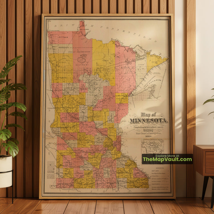 Minnesota Map 1884 Immigration Print - St. Paul, Minneapolis, Duluth, Winona - image 1
