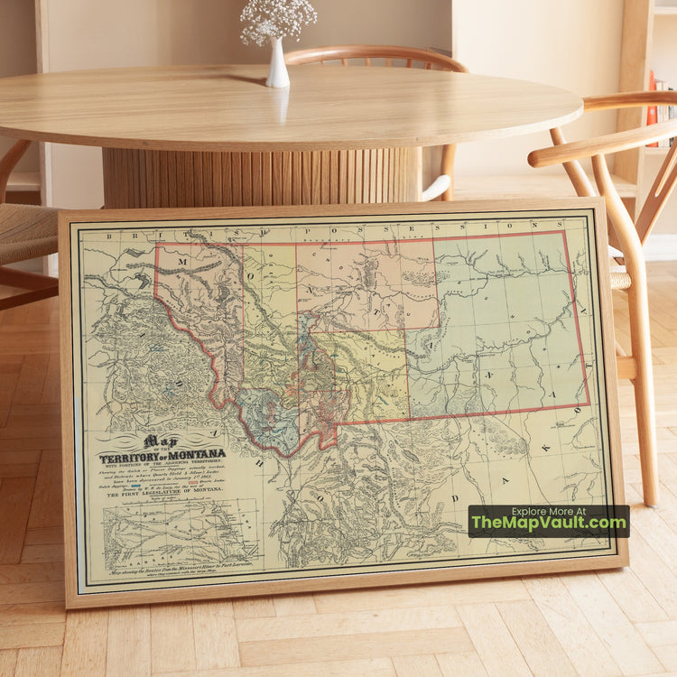 Montana Map 1865 Territorial Print - Billings, Missoula, Bozeman - image 1