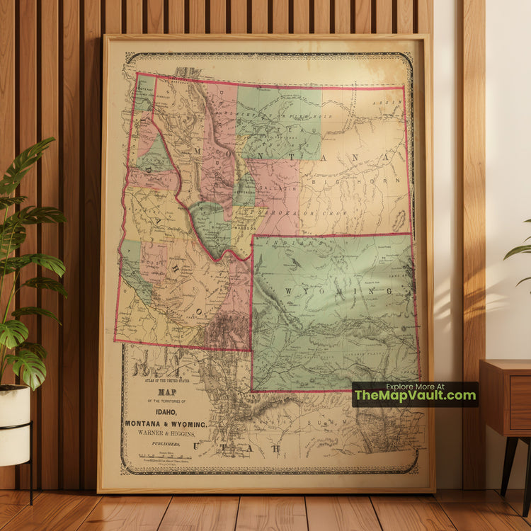 Montana, Idaho & Wyoming Map 1872 Regional Print - Helena, Boise, Cheyenne - image 1