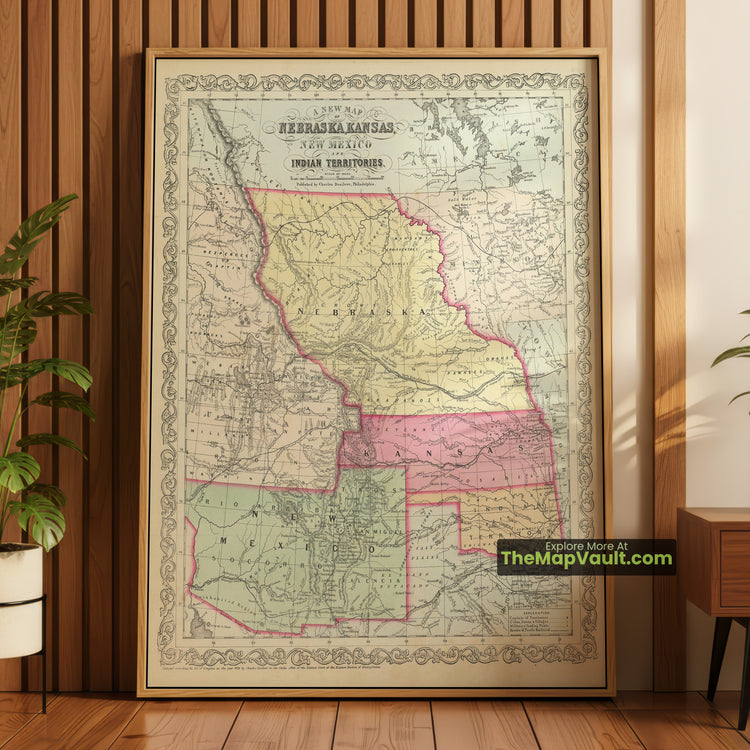 Nebraska, Kansas, New Mexico & Indian Territory Map 1857 Regional Print - Omaha, Leavenworth, Santa Fe, Tahlequah - image 1