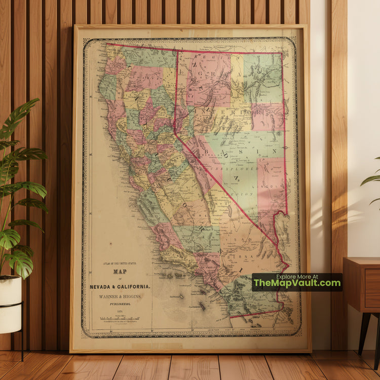 Nevada & California Map 1870 Regional Print - Las Vegas, Reno, Sacramento - image 1