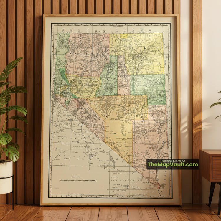 Nevada Map 1892 State Print - Las Vegas, Reno, Carson City - image 1