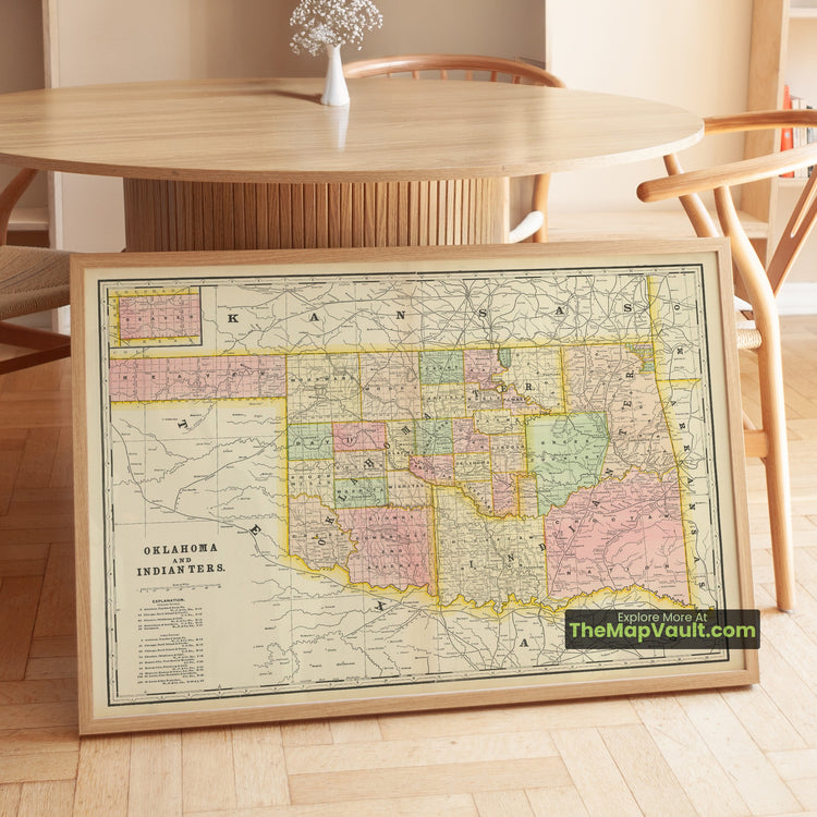 Oklahoma & Indian Territory Map 1898 Regional Print - Guthrie, Oklahoma City, Tahlequah - image 1