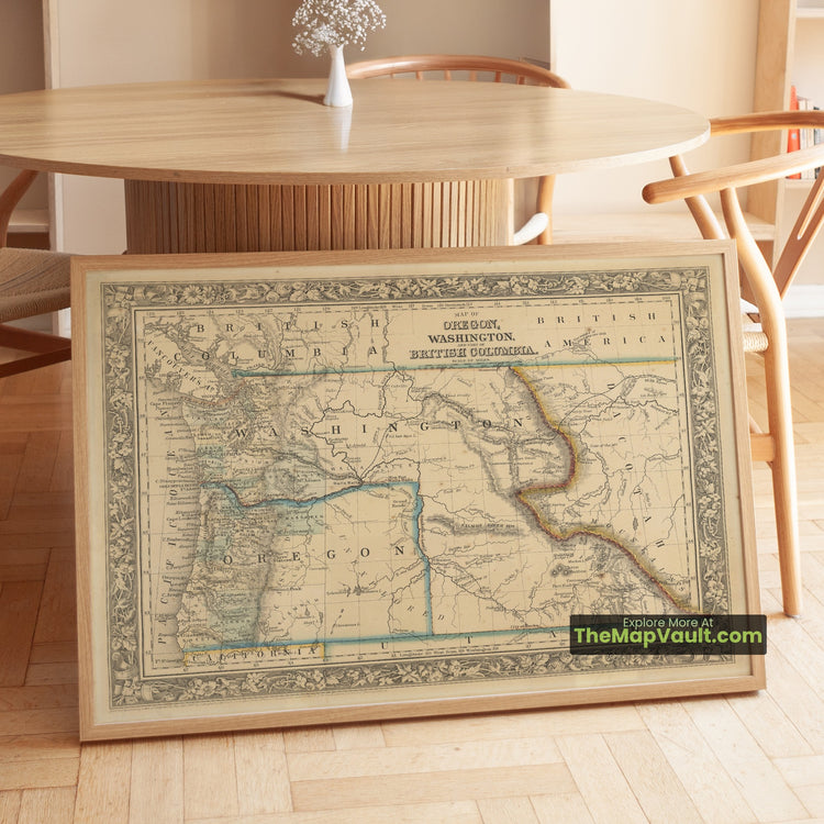 Oregon, Washington & British Columbia Map 1860 Regional Print - Portland, Olympia, Walla Walla - image 1
