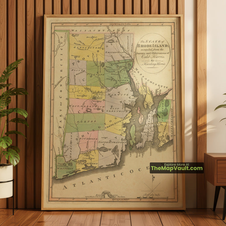 Rhode Island Map 1814 Survey Print - Providence, Newport, Warwick - image 1