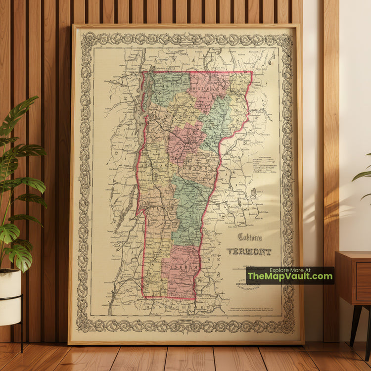 Vermont Map 1860 State Print - Montpelier, Burlington, Rutland - image 1