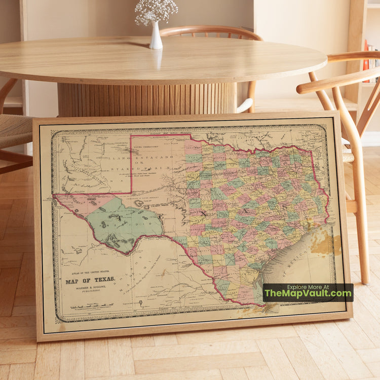 Texas Map 1872 State Print - Austin, Dallas, El Paso - image 1