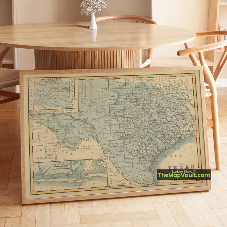 Texas Map 1865 State Print - San Antonio, Galveston, Fort Duncan - image 1