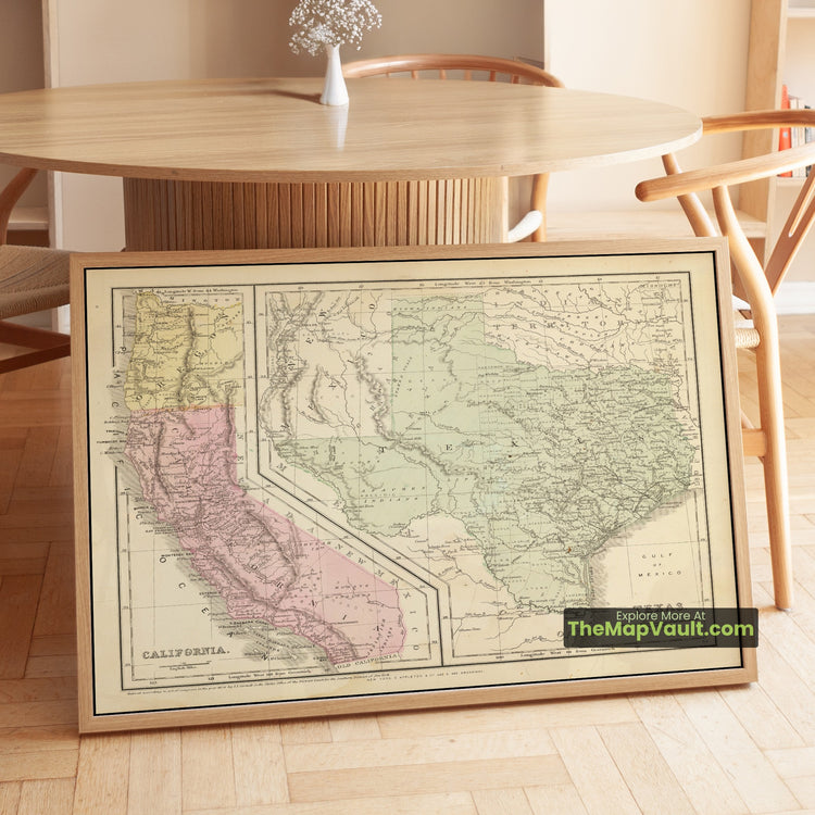 California & Texas Map 1856 Regional Print - San Francisco, Los Angeles, Houston - image 1