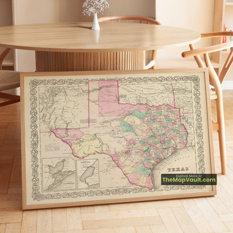 Texas Map 1855 State Print - Austin, Fredericksburg, Laredo - image 1