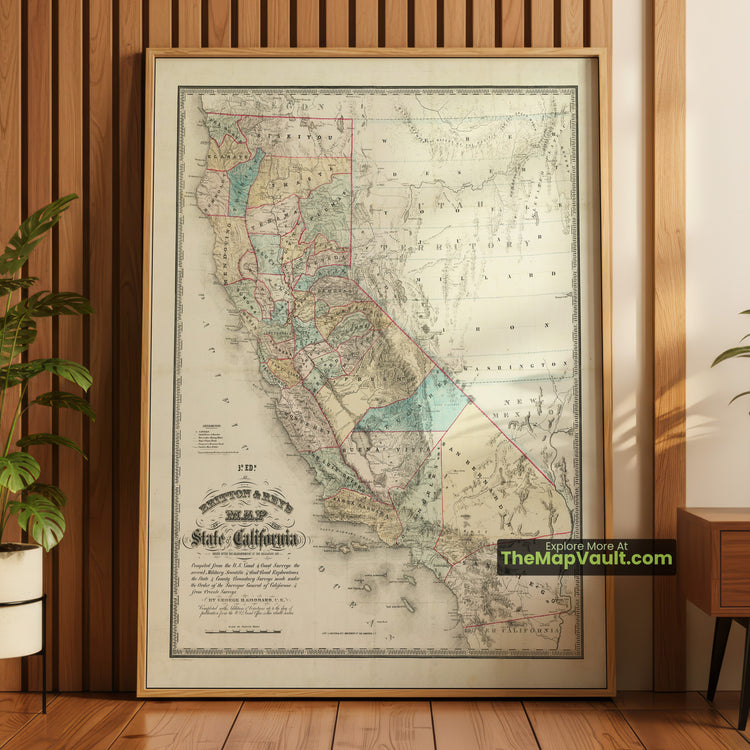 California Map 1860 State Print - San Francisco, Sacramento, Los Angeles - image 1