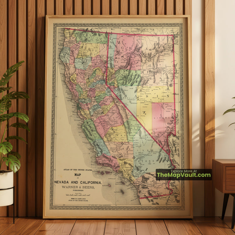 Nevada & California Map 1871 Regional Print - Las Vegas, Los Angeles, Reno - image 1