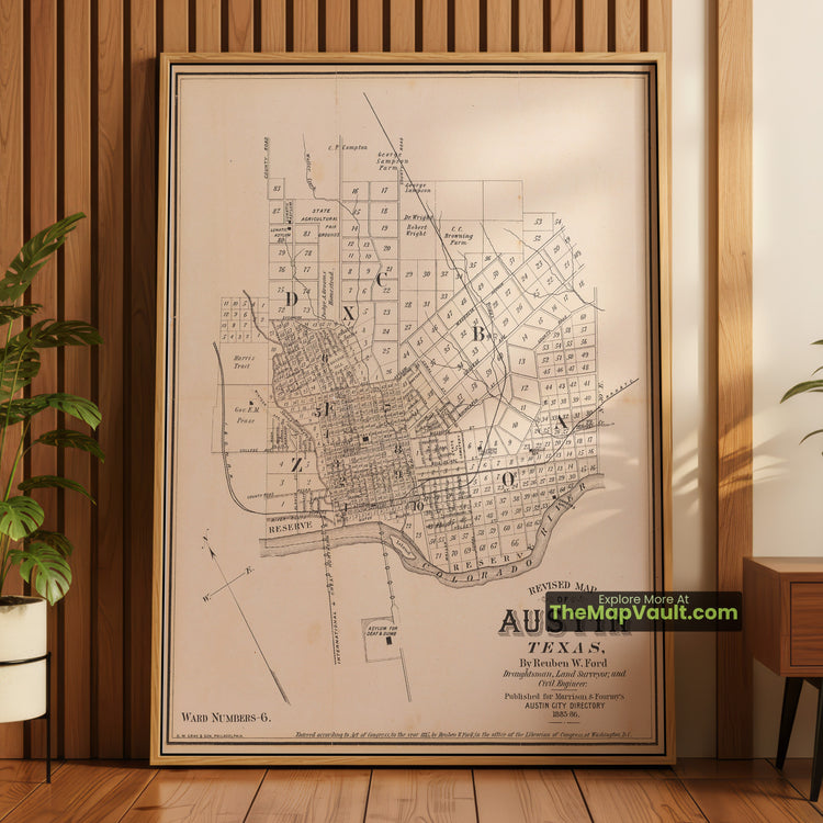 Austin, Texas Map 1885 City Plan - Austin, Colorado River, Waller Creek - image 1