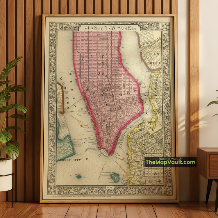 New York City Map 1860 City Plan - Manhattan, Brooklyn, Jersey City - image 1