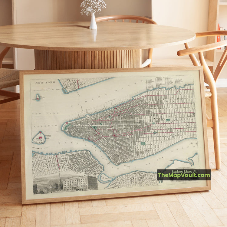New York City Map 1870 City Plan - Manhattan, Brooklyn, Jersey City - image 1