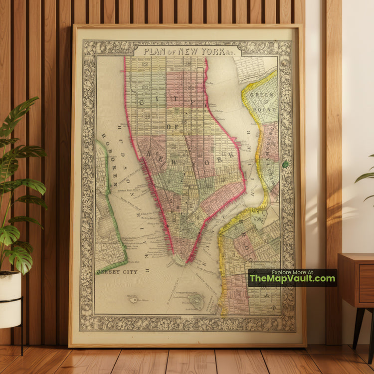 New York City Map 1865 City Plan - Manhattan, Brooklyn, Hoboken - image 1
