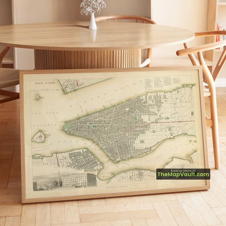 New York City Map 1840 City Plan - Manhattan, Brooklyn, Jersey City - image 1