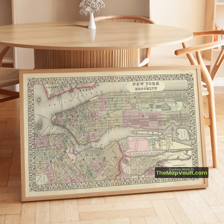 New York City Map 1871 City Plan - Manhattan, Brooklyn, Williamsburg - image 1
