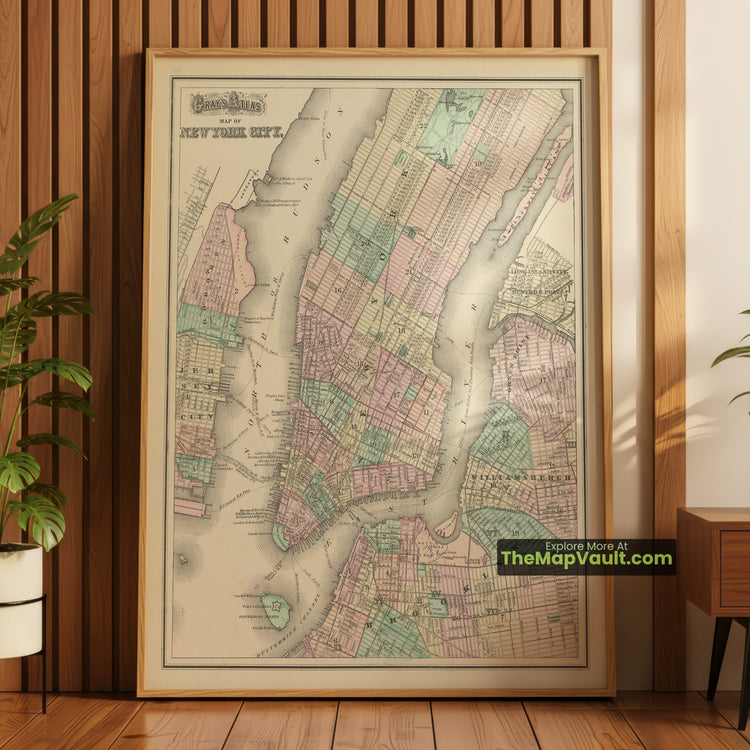 New York City Map 1873 City Plan - Manhattan, Brooklyn, Jersey City - image 1