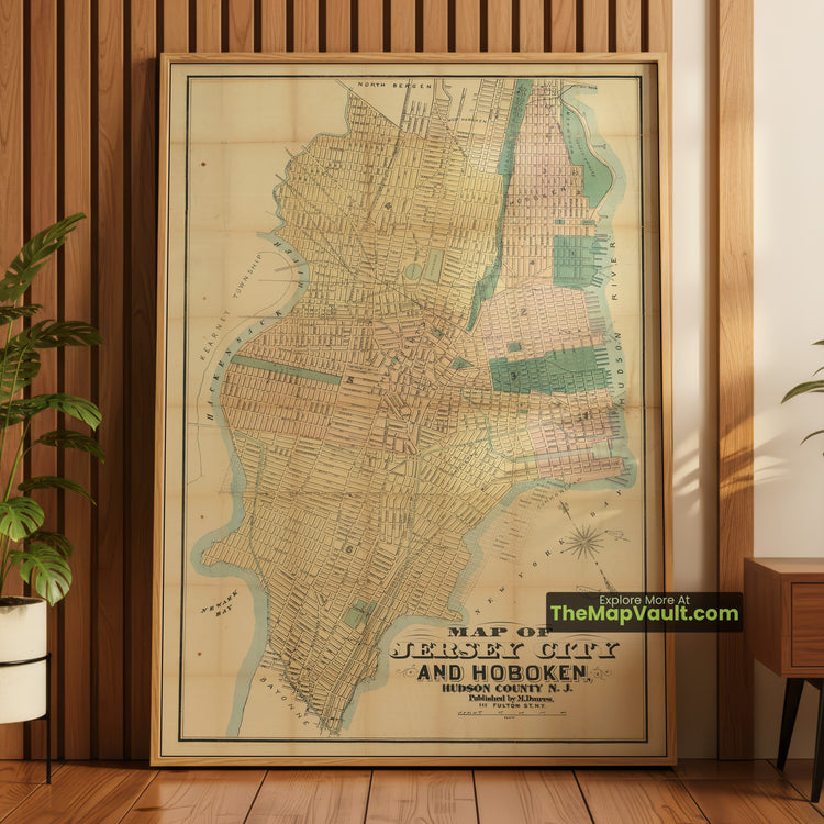 Jersey City & Hoboken Map 1880 City Plan - Jersey City, Hoboken, Bayonne - image 1
