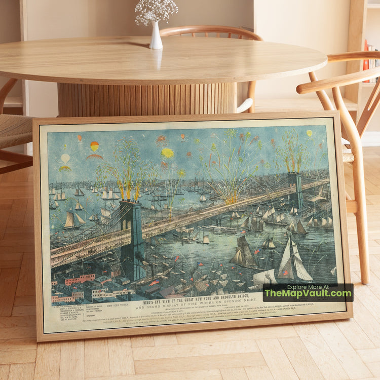 Brooklyn Bridge Map 1883 Bird's-Eye View - Brooklyn, Manhattan, East River - image 1