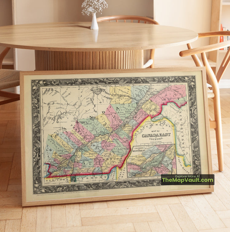 Quebec Map 1860 County Print - Montreal, Quebec City, Trois-Rivieres - image 1