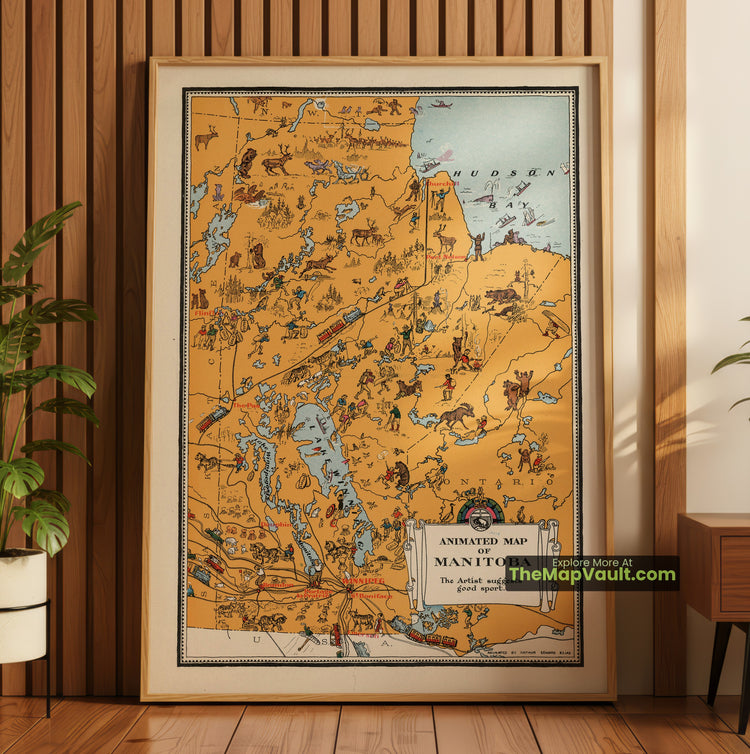 Manitoba Map 1929 Pictorial Print - Winnipeg, Hudson Bay, Brandon - image 1