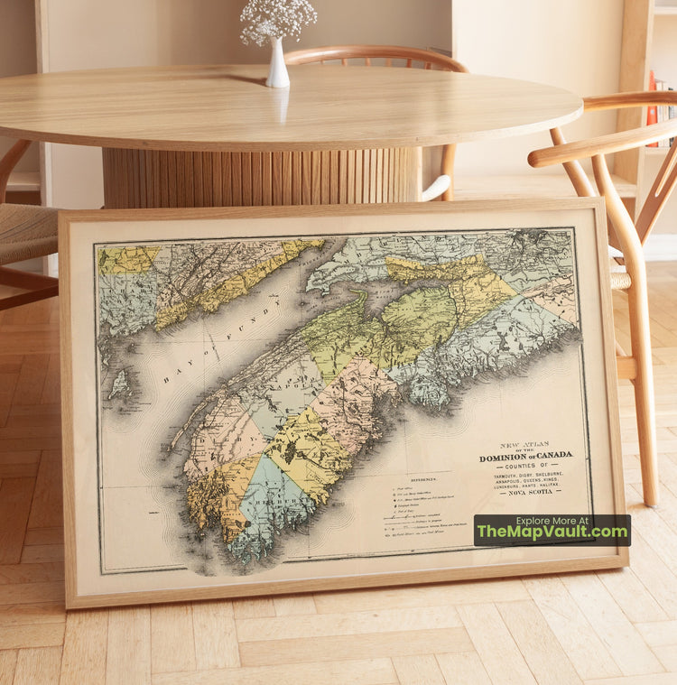 Nova Scotia Map 1881 County Print - Halifax, Yarmouth, Lunenburg - image 1