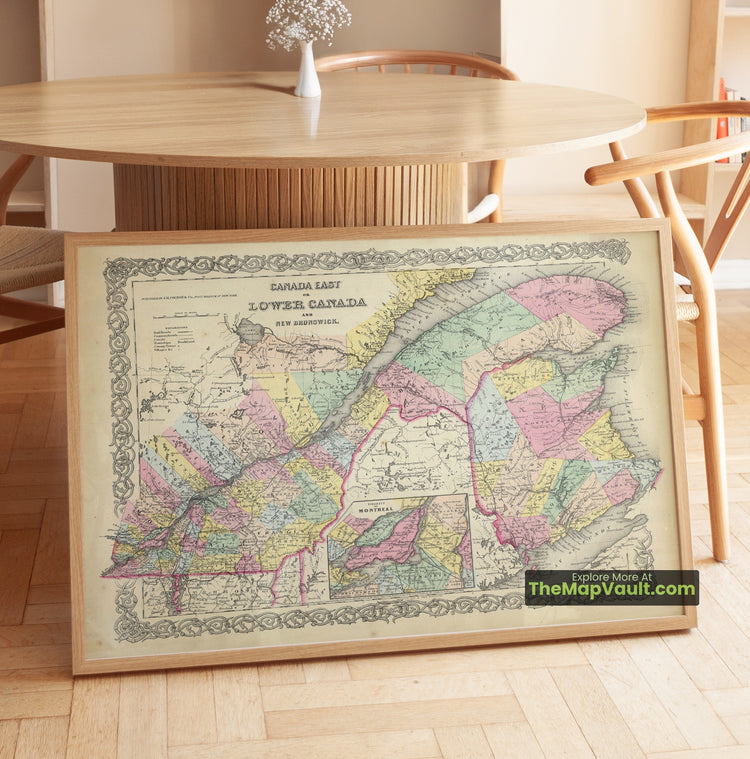 Quebec & New Brunswick Map 1856 Regional Print - Montreal, Quebec City, Saint John - image 1