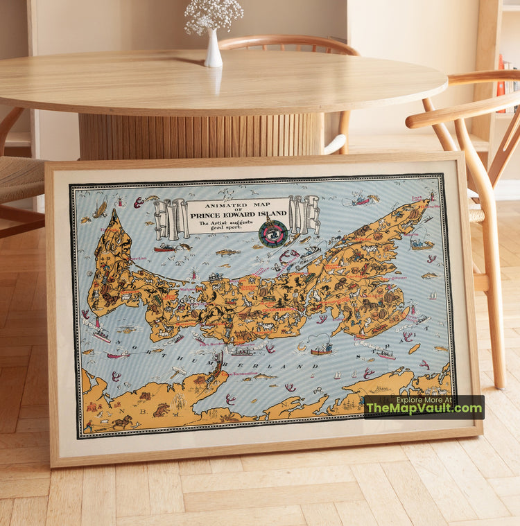 Prince Edward Island Map 1929 Pictorial Print - Charlottetown, Summerside, Souris - image 1