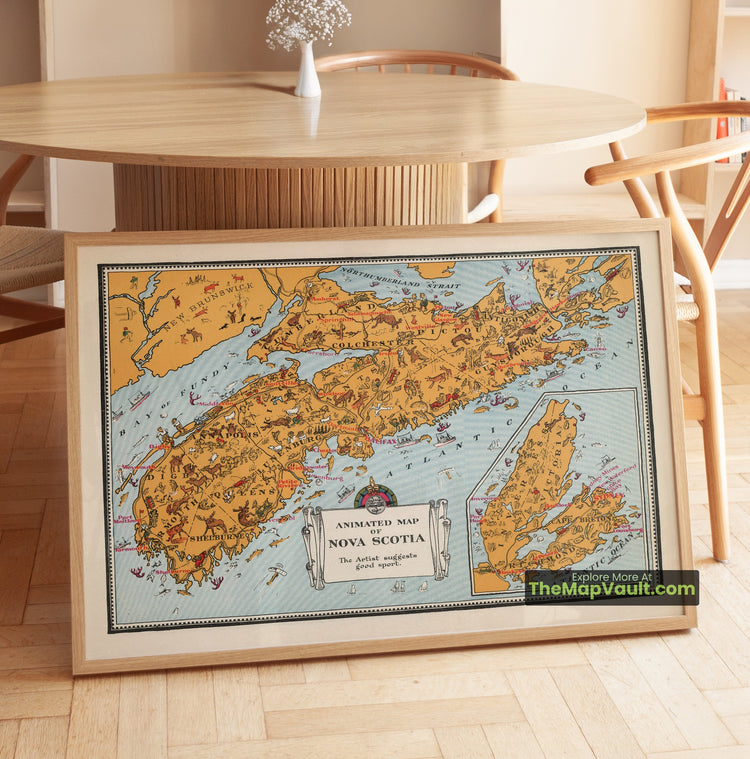 Nova Scotia Map 1929 Pictorial Print - Halifax, Sydney, Yarmouth - image 1
