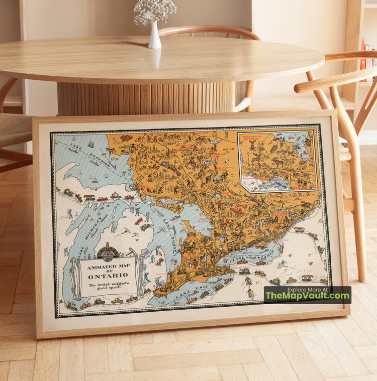 Ontario Map 1929 Pictorial Print - Toronto, Ottawa, Niagara Falls - image 1