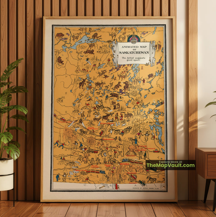 Saskatchewan Map 1929 Pictorial Print - Regina, Saskatoon, Moose Jaw - image 1
