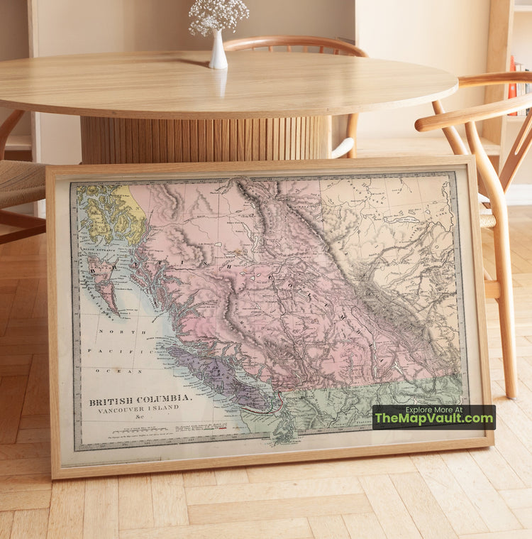 British Columbia Map 1865 Regional Print - Victoria, Vancouver Island, New Westminster - image 1