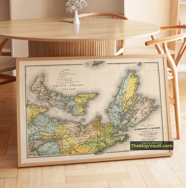 Nova Scotia & Prince Edward Island Map 1881 County Print - Halifax, Sydney, Charlottetown - image 1