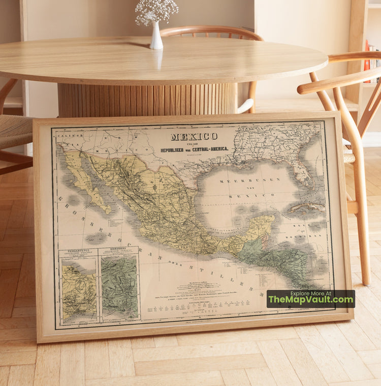 Mexico & Central America Map 1886 Regional Print - Mexico City, Tehuantepec, Honduras - image 1